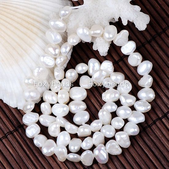 6mm WHITE CULTURED FRESHWATER PEARL NUGGET Beads 15L  