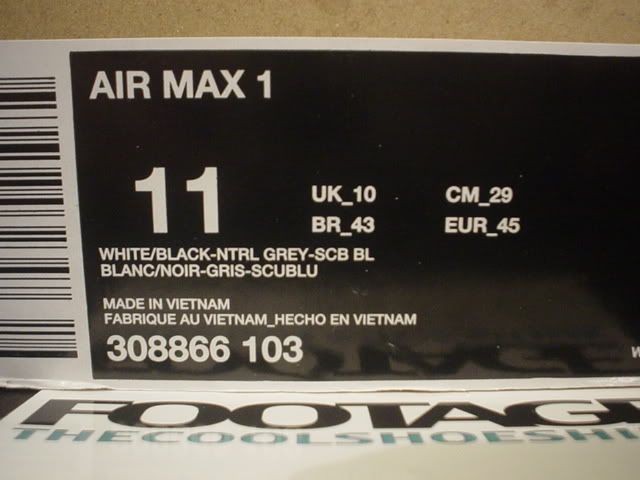 2009 Nike Air Max 1 WHITE BLACK NEUTRAL GREY SCUBA BLUE Sz 11  