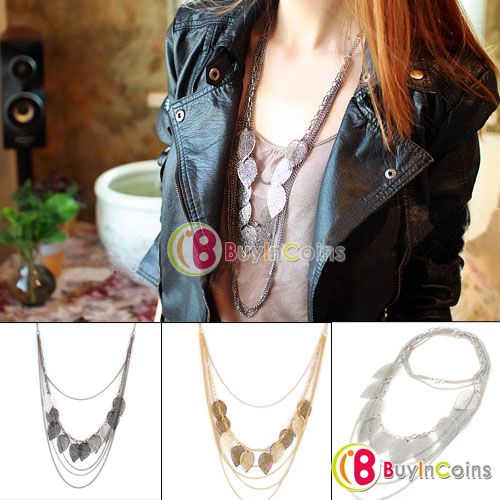   Fashion Charm Ladies Bohemia Style Leaves Multilayer Long Necklace