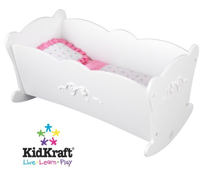 KidKraft Tiffany Bow Lil Doll White Wood Baby Cradle  