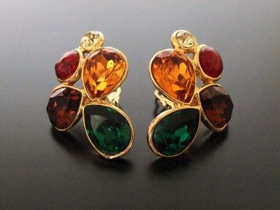 Authentic Chanel Vintage multi rhinestone clip earrings  