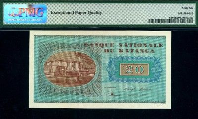 KATANGA, P 6a, 20 FRANCS, 1960,GEM UNC,PMG66 EPQ  