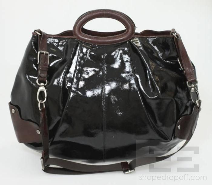 Marni Black Patent & Brown Leather Trim Balloon Bag  