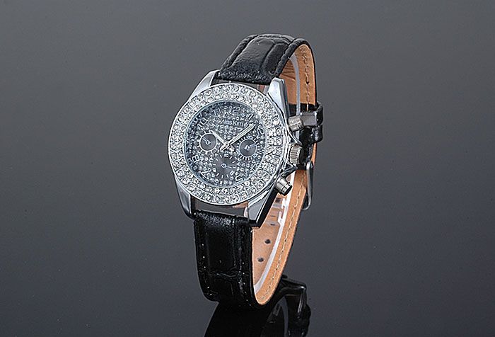 Alias Kim White Black Full Crystal Stone Ladies Girls Leather Quartz 