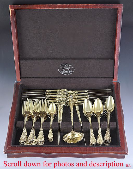 55pc FRENCH STERLING GILT FLATWARE SET AUCHINCLOSS PROVENANCE  