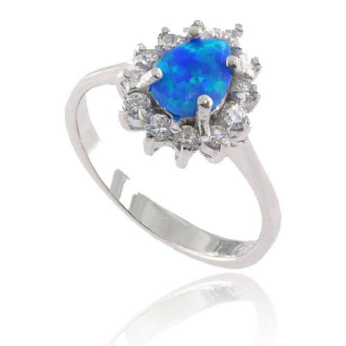 New Pear Synthetic Blue Opal Cocktail 925 Sterling Silver Womens 