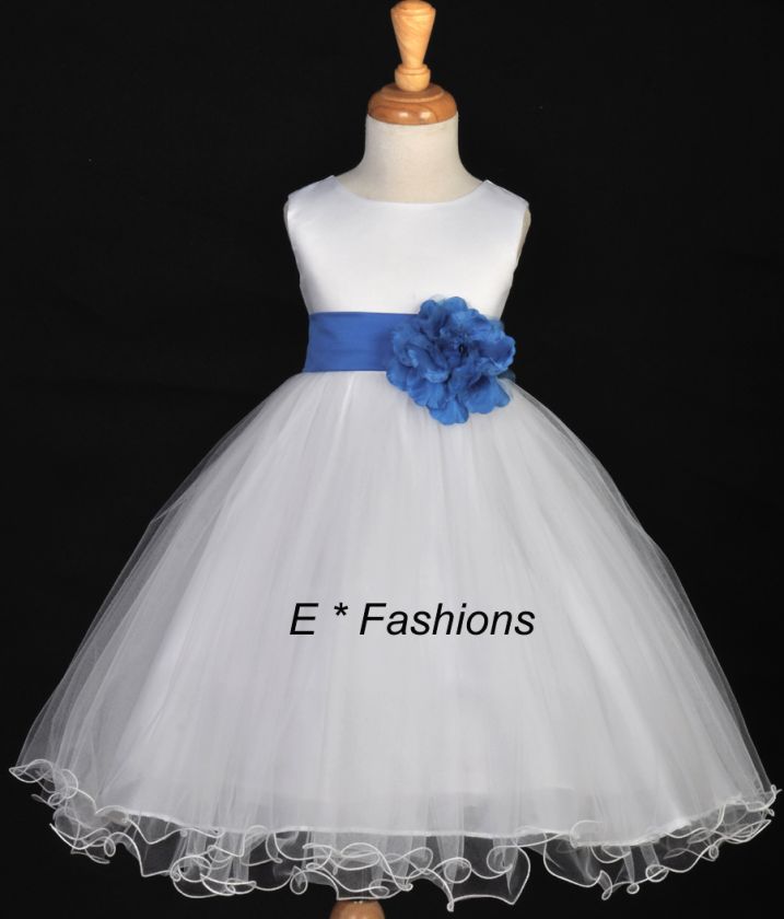 WHITE ROYAL BLUE FLOWER GIRL DRESS 12M 18M 2 3 4 6 8 10  