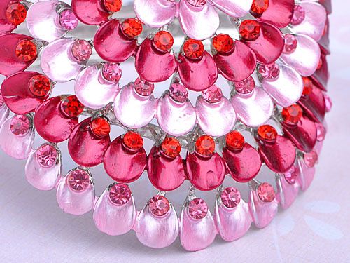 Ruby Rose Pink Enamel Paint Bead Crystal Rhinestone Peacock Bangle 