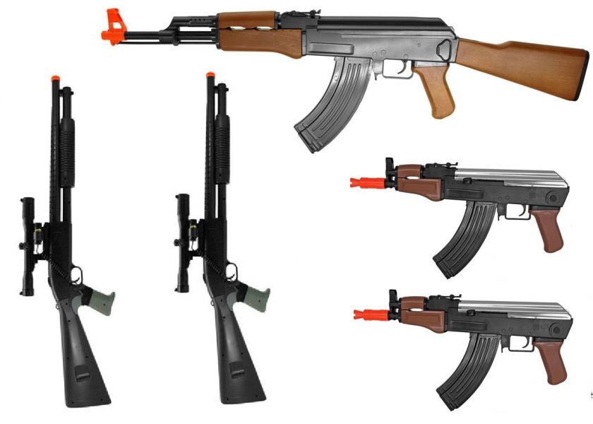 Lot of 5 Airsoft Guns, AK47 SKS Shotgun Airsoft Guns 345 FPS  