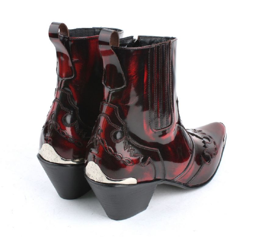 HJ4714 Mens Handmade Leather Western Boots D.Red US  