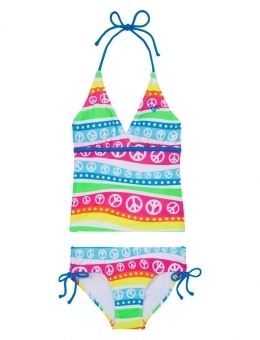 NWT Justice Swimwear Swirl Peace Tankini ~ Sz 16  