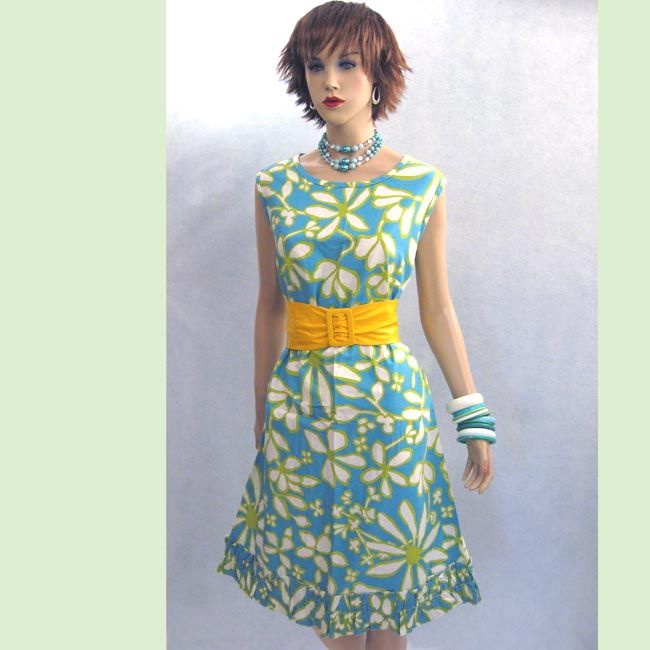 VINTAGE 50s 60s MOD FLOWER POWER PLAY PARTY DRESS L XL  