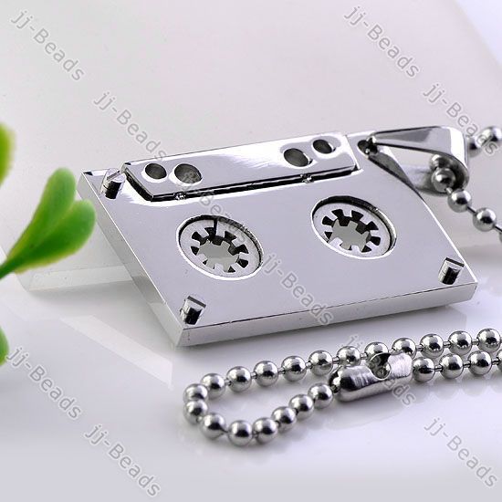 1pc Punk Rock Stainless Steel Vivid Cassette Tape Pendant Ball Chain 