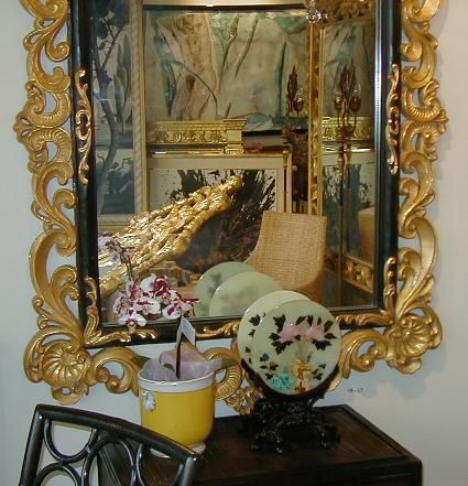 Huge Hand Carved Italian Giltwood & Ebonized Mirror  