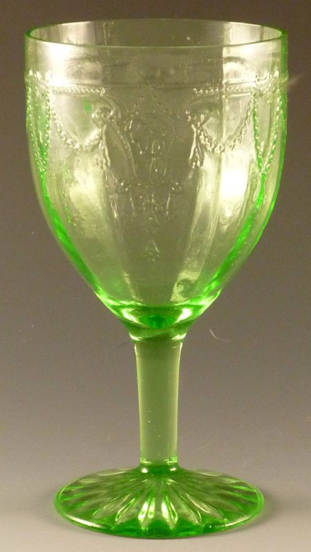   Hocking Cameo Ballerina Dancing Girl Green Water Goblet Stem  