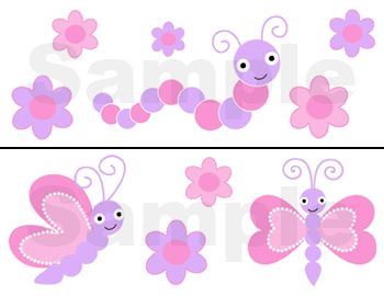 PURPLE PINK BUTTERFLY DRAGONFLY WALL BORDER STICKERS  