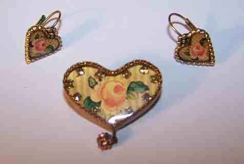 MAXIMAL ART JEWELRY * PATRIOTIC PIN BROOCH w EARRINGS * ROSES #12 