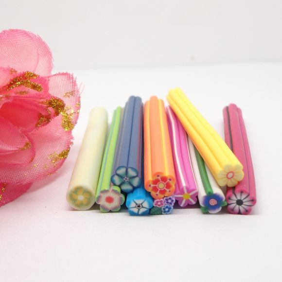 10X Nail Art Fruit Flower Animal Mix Fimo Cane Rods Slice Decoration 