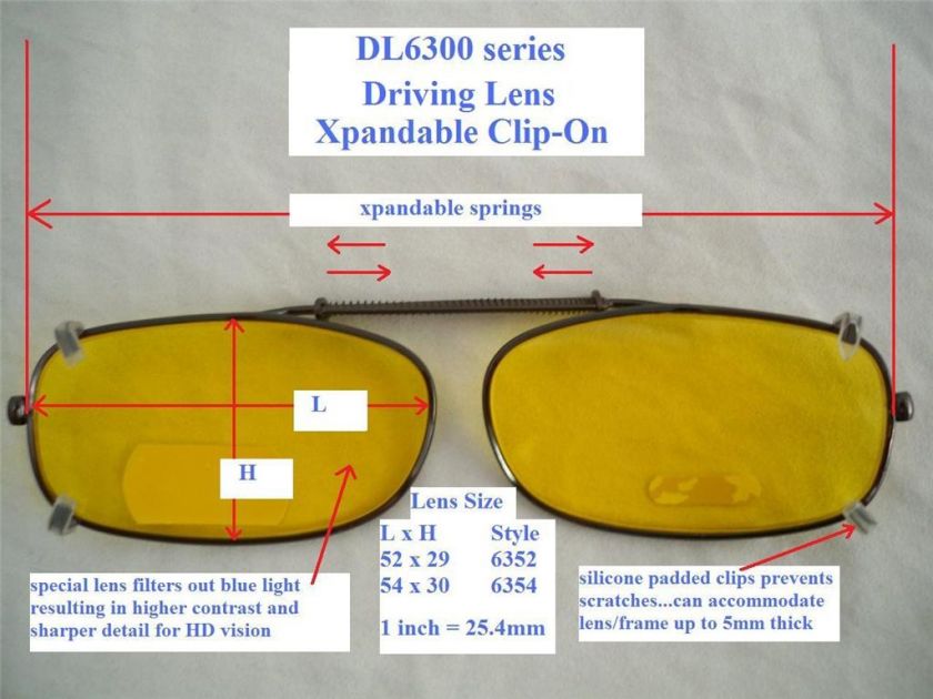 XPANDABLE CLIP ON ENHANSED VISION NIGHT DRIVING LENSES DL6300  