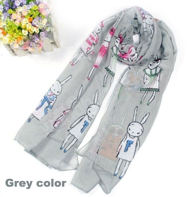 Grey Long Cute Rabbit Cotton Womens Scarf Shawl HOT   