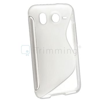 Black+White S Shape TPU Rubber Gel Soft Skin Case+LCD Cover For HTC 