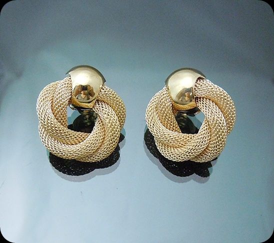   st Beautiful Gold GP Mesh Swirl Earrings Twisted 1inch Post NEW  