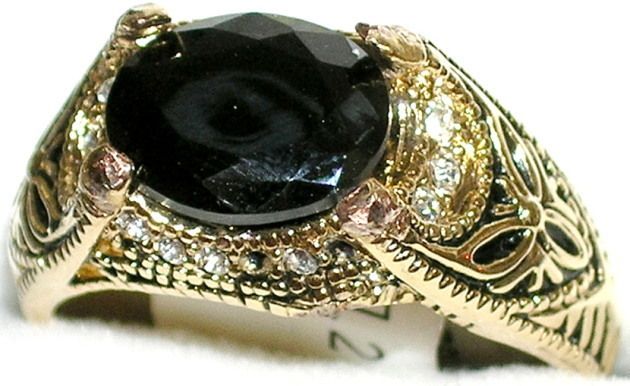 Mens 8c Onyx & Topaz 18k Gold Overlay Ring  