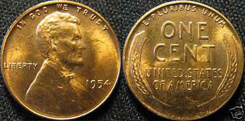 1954 P Lincoln Cent Uncirculated but Spider Web Toned  
