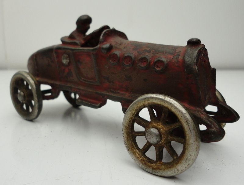 Vintage Original Cast Iron Boat Tail Racecar Boattail Toy Arcade or 