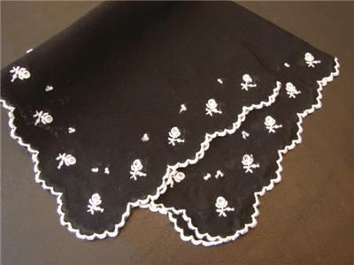 VTG HANDKERCHIEF TINY EMB BLACK MOURNING DOLLS MWT  