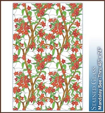   Stained Glass Decorative Window Film Red Flowers Vinyl Static Clings