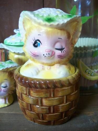 VINTAGE ENESCO WINKIN KITTY KITTEN CAT MISS PRISS JAM JELLY CONDIMENT 