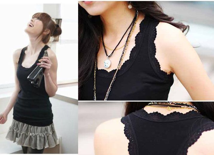 Womens Sleeveless Lace Girls Tank Tops Ladies T Shirt Waistcoat 