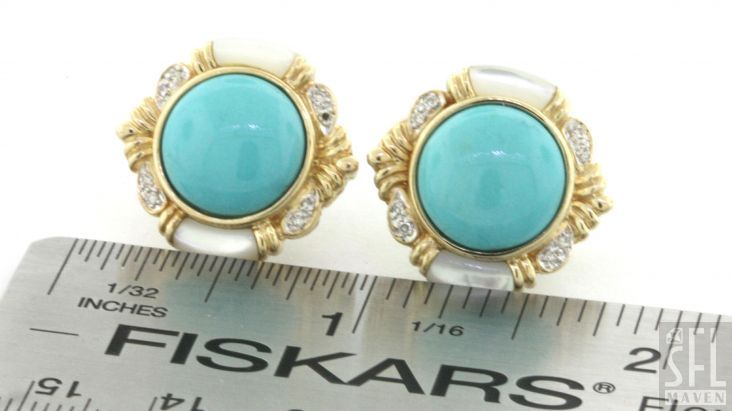 14K GOLD VS DIAMOND TURQUOISE MOP EARRINGS  