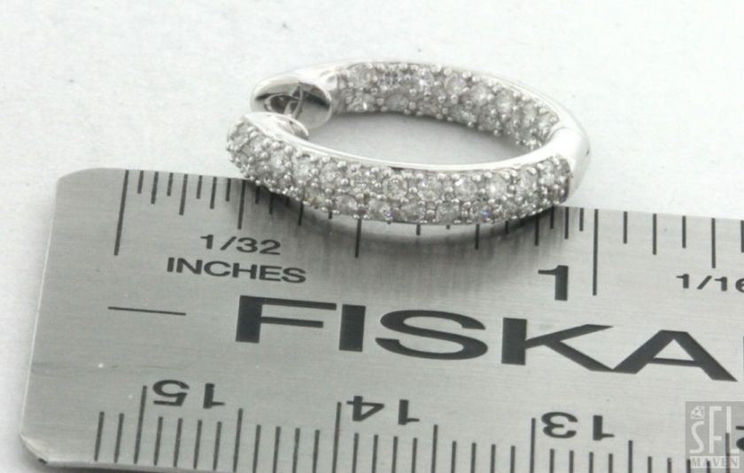 14K WHITE GOLD 0.82CT DIAMOND CLUSTER IN AND OUT HUGGIE EARRINGS 