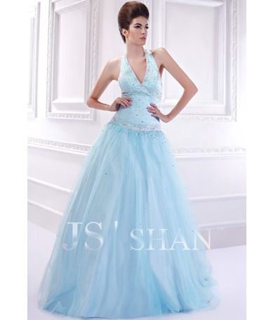 JSSHAN Beading Halter Bridal Formal Ball Long Wedding Prom Gown 