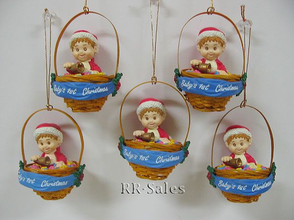 Baby Boy First Christmas Ornaments Santa Suit Basket  