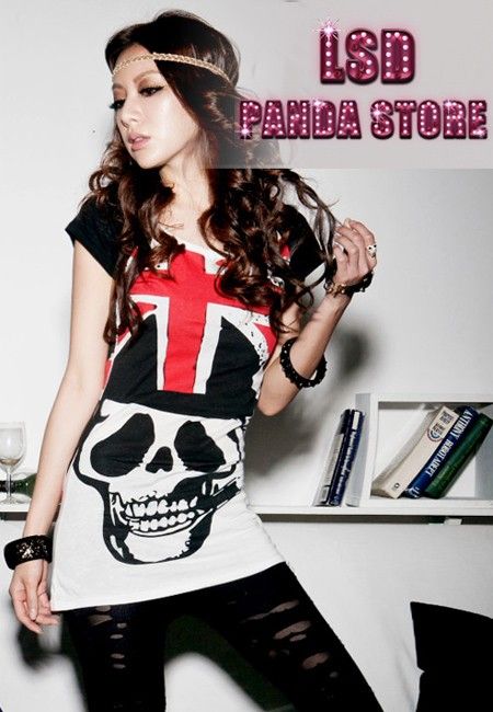   Red Skull Pattern Punk Rock T Shirt Top Summer Blouse Women  