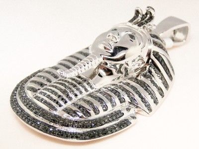 MENS CUSTOM PHARAOH BLACK DIAMOND CHARM 3 INCH PENDANT 3.0 CT  