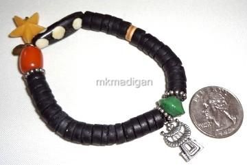   Stretch Bracelet B0809 Jade Amber Pewter Charm   