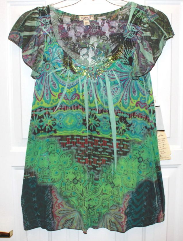 ONE WORLD GREEN FLUTTER SLEEVE BLOUSE 1X  