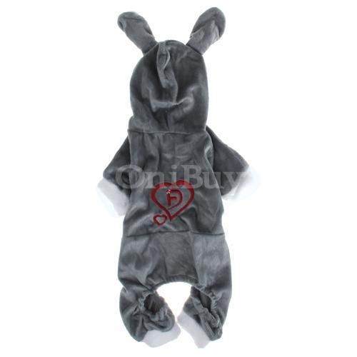   Shipping Plush Hooded Rabbit Coat Clothes Pet Puppy Dog Grey M  