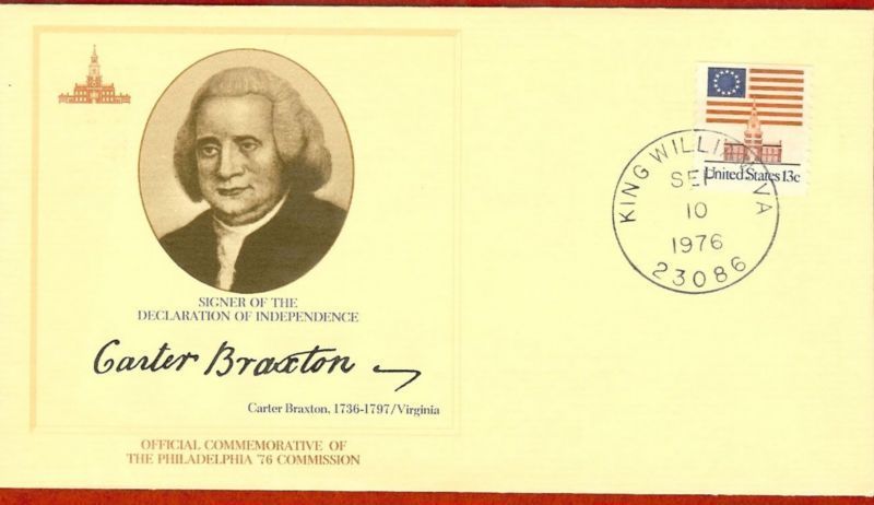 CARTER BRAXTON Signer Of Declaration Indepedence FDC  