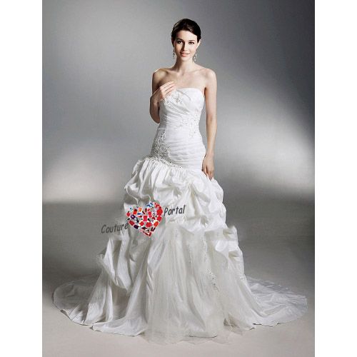 Ball Gown Strapless Court Train Pick up Wedding Dress  