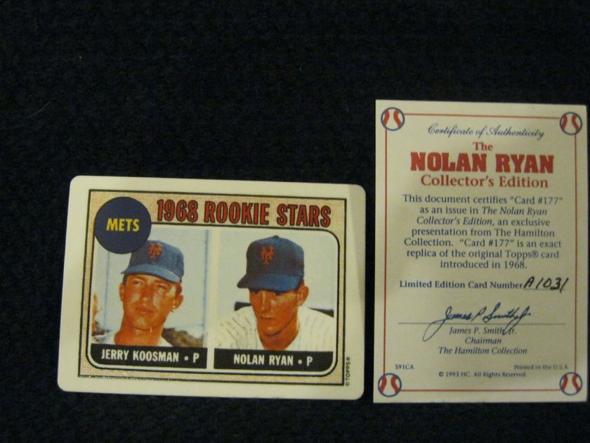 NOLAN RYAN 1968 TOPPS ROOKIE PORCELAIN CARD W/ COA  