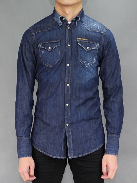 DSQUARED 12SS NWT DENIM SLIM FIT THREE QUARTER SLEEVES SHIRT 2513 