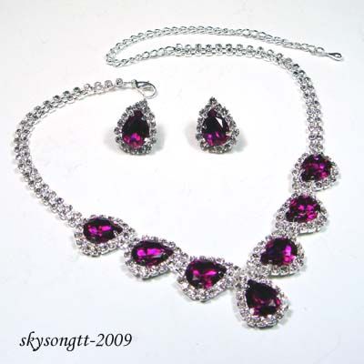 Swarovski Purple Rhinestone Crystal Bridal Pendant Necklace Earrings 