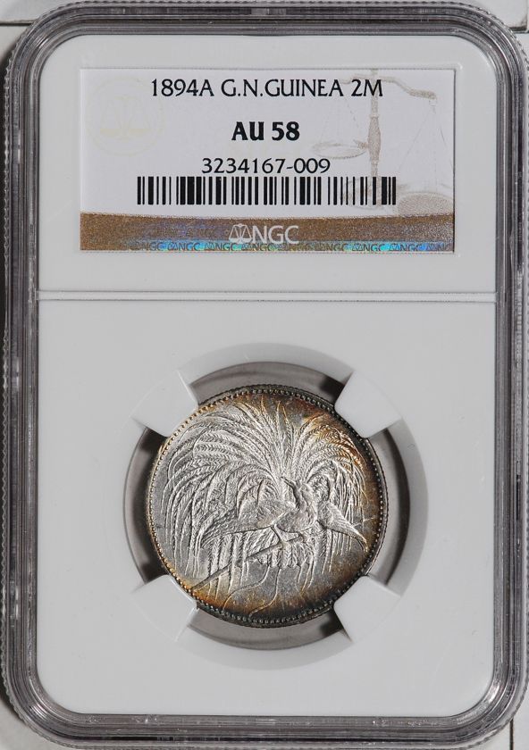 1894A German New Guinea 2 Mark   NGC AU58  