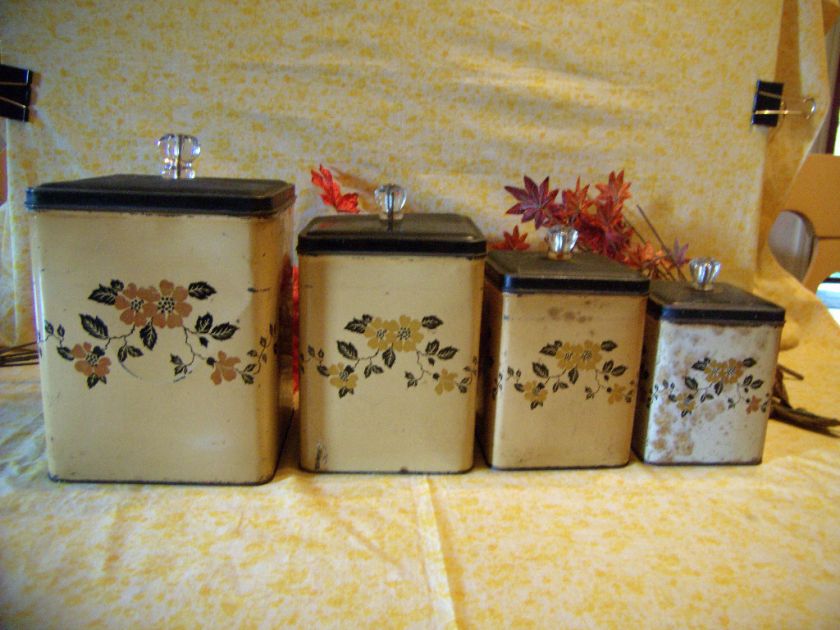 LOT OF 4   RED POPPY ( HALL ) SQUARE CANISTERS  