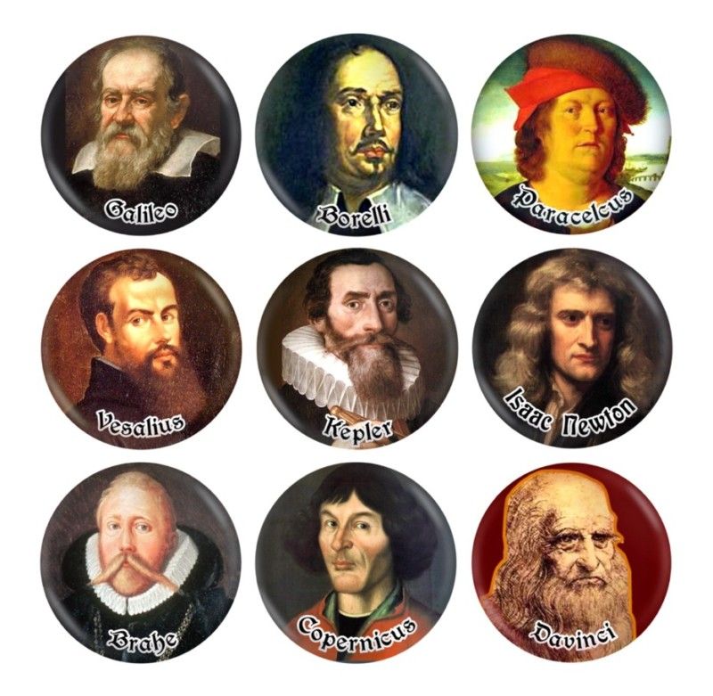 RENAISSANCE SCIENTISTS   9 PINS   classic science  